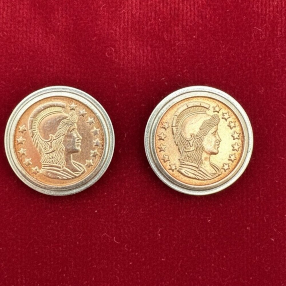 Vintage 80s/90s Gold Tone Metal Napoleon Coin Earrings 1.5 Inches Wide Plastic B